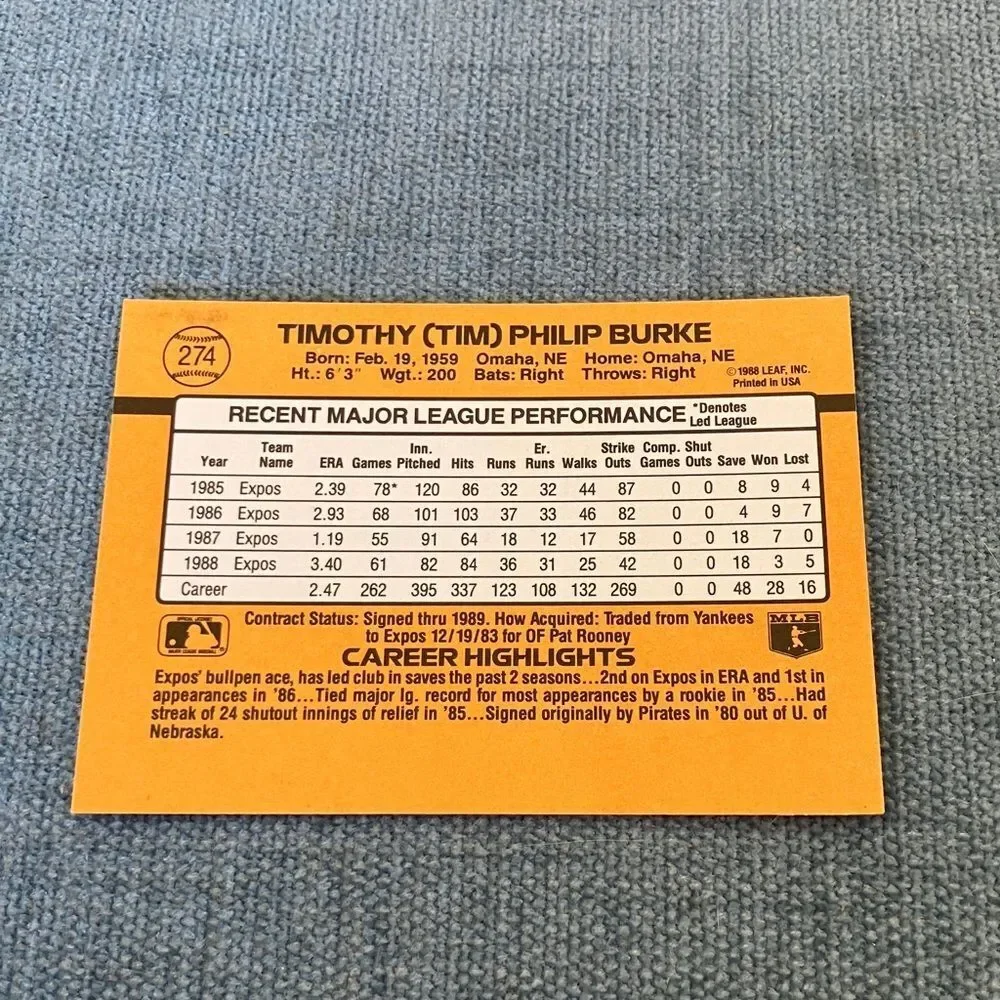 1989 Donruss Montreal Expos Baseball Card Trading Card
